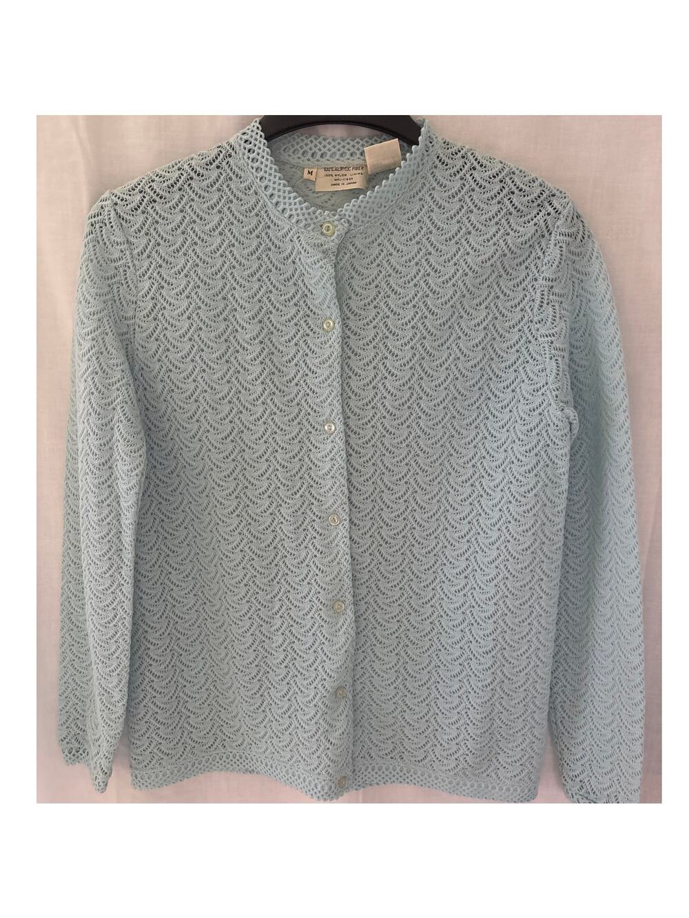 Vintage Acrylic Fiber Cardigan Sweater Made in Japan Blue Size Medium